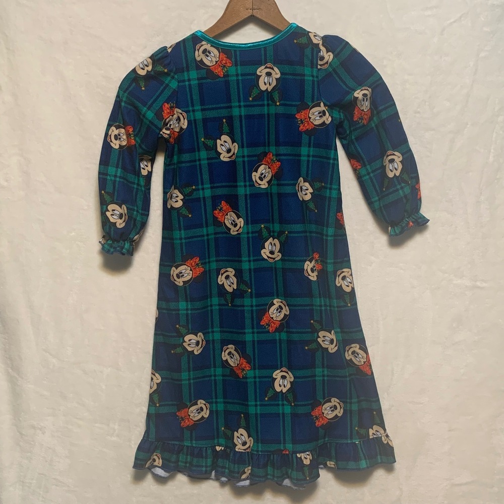 Vtg Disney Mickey Minnie Mickey Plaid Nightgown Dress PJs Sleepwear 4T Christmas - Picture 6 of 8